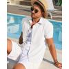 Runcati Mens Linen Button Down Shirt Short Sleeve Casual Lightweight Summer Beach Shirts Vacation Wedding Tops(White)