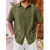 Runcati Mens Linen Shirt Guayabera Cuban Short Sleeve Button Down Cotton Summer Beach Hippie Shirts(Army Green)