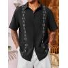Runcati Mens Linen Shirt Guayabera Cuban Short Sleeve Button Down Cotton Summer Beach Hippie Shirts(Black)