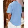 Runcati Mens Linen Shirt Guayabera Cuban Short Sleeve Button Down Cotton Summer Beach Hippie Shirts(Blue)
