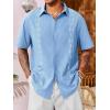 Runcati Mens Linen Shirt Guayabera Cuban Short Sleeve Button Down Cotton Summer Beach Hippie Shirts(Blue)