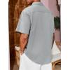 Runcati Mens Linen Shirt Guayabera Cuban Short Sleeve Button Down Cotton Summer Beach Hippie Shirts(Grey)