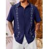 Runcati Mens Linen Shirt Guayabera Cuban Short Sleeve Button Down Cotton Summer Beach Hippie Shirts(Navy)