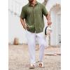 Runcati Mens Linen Shirt Guayabera Cuban Short Sleeve Button Down Summer Beach Hippie Shirts(Army Green)