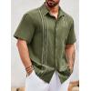 Runcati Mens Linen Shirt Guayabera Cuban Short Sleeve Button Down Summer Beach Hippie Shirts(Army Green)