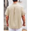 Runcati Mens Linen Shirt Guayabera Cuban Short Sleeve Button Down Summer Beach Hippie Shirts(Beige)