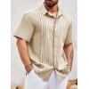 Runcati Mens Linen Shirt Guayabera Cuban Short Sleeve Button Down Summer Beach Hippie Shirts(Beige)