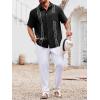 Runcati Mens Linen Shirt Guayabera Cuban Short Sleeve Button Down Summer Beach Hippie Shirts(Black)