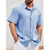 Runcati Mens Linen Shirt Guayabera Cuban Short Sleeve Button Down Summer Beach Hippie Shirts(Blue)