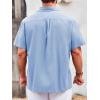 Runcati Mens Linen Shirt Guayabera Cuban Short Sleeve Button Down Summer Beach Hippie Shirts(Blue)
