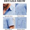 Runcati Mens Linen Shirt Guayabera Cuban Short Sleeve Button Down Summer Beach Hippie Shirts(Blue)