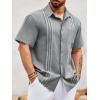 Runcati Mens Linen Shirt Guayabera Cuban Short Sleeve Button Down Summer Beach Hippie Shirts(Grey)