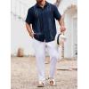 Runcati Mens Linen Shirt Guayabera Cuban Short Sleeve Button Down Summer Beach Hippie Shirts(Navy Blue)