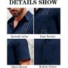 Runcati Mens Linen Shirt Guayabera Cuban Short Sleeve Button Down Summer Beach Hippie Shirts(Navy Blue)