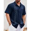 Runcati Mens Linen Shirt Guayabera Cuban Short Sleeve Button Down Summer Beach Hippie Shirts(Navy Blue)