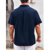 Runcati Mens Linen Shirt Guayabera Cuban Short Sleeve Button Down Summer Beach Hippie Shirts(Navy Blue)
