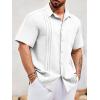 Runcati Mens Linen Shirt Guayabera Cuban Short Sleeve Button Down Summer Beach Hippie Shirts(White)