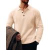 Runcati Mens Long Sleeve Polo Sweater Knit Polos V Neck Casual Dress Button Collared Pullover Sweaters(Beige)