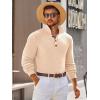Runcati Mens Long Sleeve Polo Sweater Knit Polos V Neck Casual Dress Button Collared Pullover Sweaters(Beige)