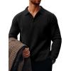 Runcati Mens Long Sleeve Polo Sweater Knit Polos V Neck Casual Dress Button Collared Pullover Sweaters(Black)