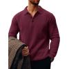 Runcati Mens Long Sleeve Polo Sweater Knit Polos V Neck Casual Dress Button Collared Pullover Sweaters(Burgundy)