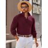 Runcati Mens Long Sleeve Polo Sweater Knit Polos V Neck Casual Dress Button Collared Pullover Sweaters(Burgundy)