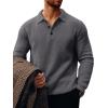 Runcati Mens Long Sleeve Polo Sweater Knit Polos V Neck Casual Dress Button Collared Pullover Sweaters(Dark Grey)