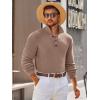 Runcati Mens Long Sleeve Polo Sweater Knit Polos V Neck Casual Dress Button Collared Pullover Sweaters(Khaki)