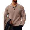 Runcati Mens Long Sleeve Polo Sweater Knit Polos V Neck Casual Dress Button Collared Pullover Sweaters(Khaki)