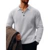 Runcati Mens Long Sleeve Polo Sweater Knit Polos V Neck Casual Dress Button Collared Pullover Sweaters(Light Grey)