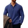 Runcati Mens Long Sleeve Polo Sweater Knit Polos V Neck Casual Dress Button Collared Pullover Sweaters(Navy)