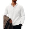 Runcati Mens Long Sleeve Polo Sweater Knit Polos V Neck Casual Dress Button Collared Pullover Sweaters(White)