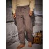 Runcati Mens Medieval Ankle Pants Renaissance Viking Navigator Pirate Pants Lace Up Striped Halloween Costume Trousers(Brown)
