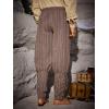 Runcati Mens Medieval Ankle Pants Renaissance Viking Navigator Pirate Pants Lace Up Striped Halloween Costume Trousers(Brown)