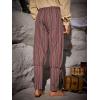 Runcati Mens Medieval Ankle Pants Renaissance Viking Navigator Pirate Pants Lace Up Striped Halloween Costume Trousers(Wine Red)