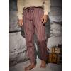 Runcati Mens Medieval Ankle Pants Renaissance Viking Navigator Pirate Pants Lace Up Striped Halloween Costume Trousers(Wine Red)