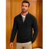 Runcati Mens Quarter Zip Pullover Sweater Casual Mock Neck Slim Fit Checkered Knitted Polo Sweaters(Black)
