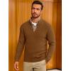 Runcati Mens Quarter Zip Pullover Sweater Casual Mock Neck Slim Fit Checkered Knitted Polo Sweaters(Brown)