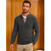 Runcati Mens Quarter Zip Pullover Sweater Casual Mock Neck Slim Fit Checkered Knitted Polo Sweaters(Dark Grey)