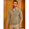 Runcati Mens Quarter Zip Pullover Sweater Casual Mock Neck Slim Fit Checkered Knitted Polo Sweaters(Khaki)