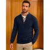 Runcati Mens Quarter Zip Pullover Sweater Casual Mock Neck Slim Fit Checkered Knitted Polo Sweaters(Navy Blue)