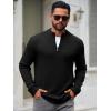 Runcati Mens Quarter Zip Sweater Long Sleeve Slim Fit Pullover Mock Neck Casual Ribbed Knit Polo Sweaters(Black)