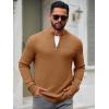 Runcati Mens Quarter Zip Sweater Long Sleeve Slim Fit Pullover Mock Neck Casual Ribbed Knit Polo Sweaters(Brown)