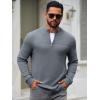 Runcati Mens Quarter Zip Sweater Long Sleeve Slim Fit Pullover Mock Neck Casual Ribbed Knit Polo Sweaters(Grey)