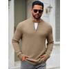 Runcati Mens Quarter Zip Sweater Long Sleeve Slim Fit Pullover Mock Neck Casual Ribbed Knit Polo Sweaters(Khaki)