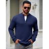 Runcati Mens Quarter Zip Sweater Long Sleeve Slim Fit Pullover Mock Neck Casual Ribbed Knit Polo Sweaters(Navy)