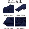 Runcati Mens Quarter Zip Sweater Long Sleeve Slim Fit Pullover Mock Neck Casual Ribbed Knit Polo Sweaters(Navy)
