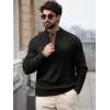Runcati Mens Quarter-Zip Pullover Sweater Casual Mock Neck Knitted Winter Warm Ribbed Polo Sweaters(Black)