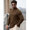 Runcati Mens Quarter-Zip Pullover Sweater Casual Mock Neck Knitted Winter Warm Ribbed Polo Sweaters(Brown)