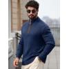 Runcati Mens Quarter-Zip Pullover Sweater Casual Mock Neck Knitted Winter Warm Ribbed Polo Sweaters(Navy)